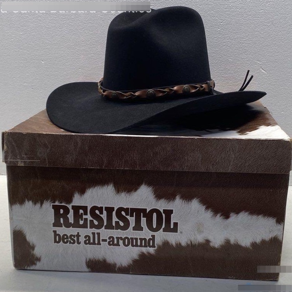 Resistol Best All-Around Mens Black Felt Cowboy Hat Braided Leather Band Conchos